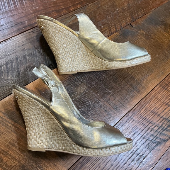 Lilly Pulitzer Kristen Gold Metallic Leather Wedge Espadrilles | Women’s Size 10 - Picture 9 of 16